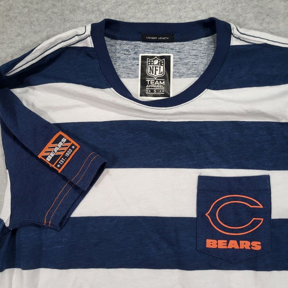 Chicago Bears Mens Small Longer Length Blue White Stripe Shirt Chest‎ Pocket